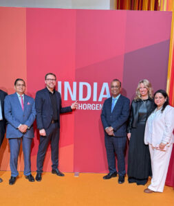 Mr. Shatrughna Sinha, Consul General of India in Munich; Mr. Kirit Bhansali, Chairman of GJEPC; Mr. Stefan Rummel, CEO of Messe München; and Ms. Stefanie Mändlein, Exhibition Director of INHORGENTA.