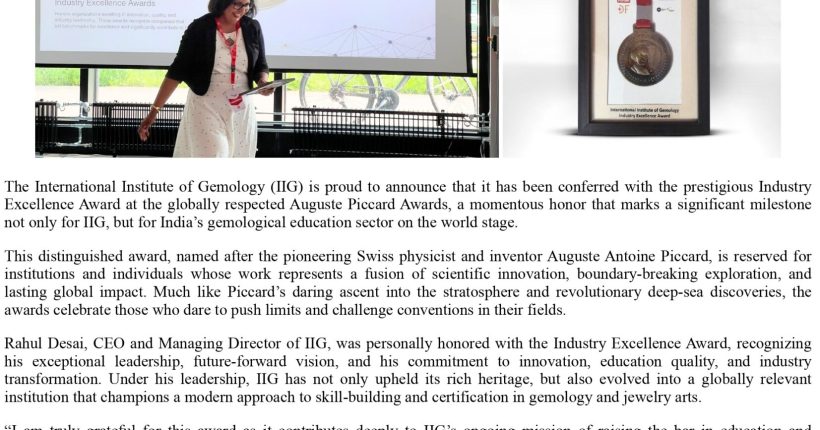 2.IIG receives Golbal Recognition with the Industry Excellence Award at the Auguste Piccard Awards