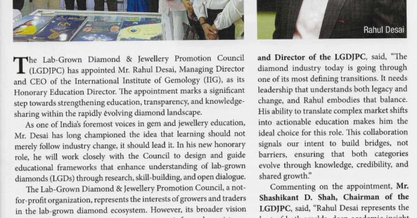 2.Rahul Desai Appointed Honorary Education Director of the Lab- Grown Diamond & Jewellery Promotion Council (LGDJPC) copy