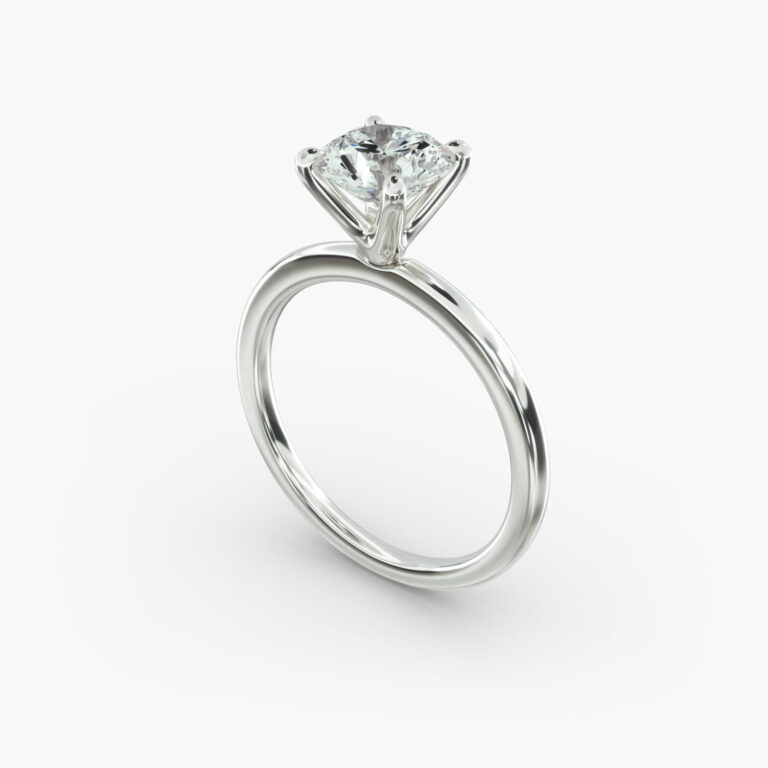 Classic solitaire diamond engagement ring with round brilliant diamond and six‑prong setting